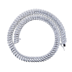 Macro view of 10mm silver tennis chain necklace featuring a textured spiral metal pattern