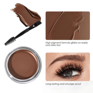 Brown eyebrow cream kit with dual-ended brush for long-lasting high-pigment shaping