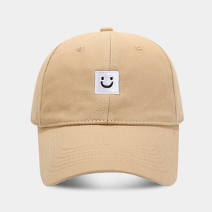 Casquette de baseball en coton kaki avec écusson sourire brodé et design classique à six pans