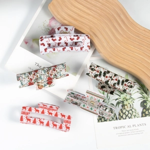 Christmas hair claws set with cute reindeer and snowflake patterns in various colors