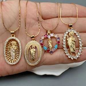 Collier Pendentif Saint Jude Pour Femmes Chaîne En Acier Inoxydable Plaqué Or Cuivre Zircon Bijoux San Judas Tadeo