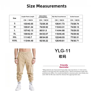 Detailed size guide for men's baggy cargo pants with measurements in CM and INCH