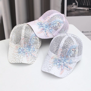 Casquette De Baseball En Maille À Paillettes Femme Broderie Florale 3D Respirante Chapeau De Soleil Élégant Künstliche Perle