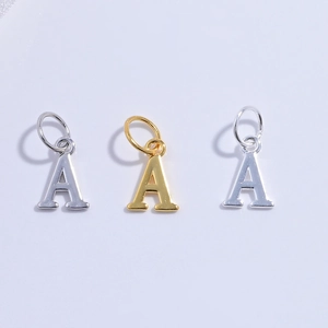 Polished S925 sterling silver and gold letter A alphabet pendants for DIY jewelry making