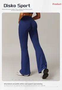 Rear view of high-waisted navy yoga flare leggings with butt-lifting slimming fit
