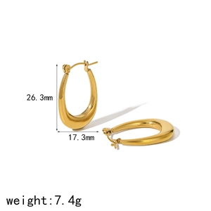 Boucles d'oreilles en U plaquées or 18 carats en acier inoxydable, taille 26,3x17,3 mm