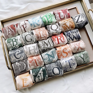 Women Initial Letter Print Narrow Long Satin Scarf Hair Band French Retro Satin Handbag Handle Ribbon Elegant Neck Scarf