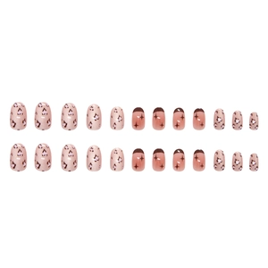Pink leopard heart and star pattern press-on nail kit with 24 oval glossy nail pieces