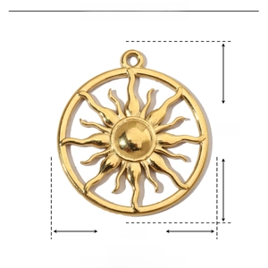 Detailed dimension guide for golden sun pendant showing 26mm height and 23mm width