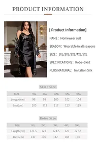 Detailed size chart for plus size robe and nightgown set with 1XL to 5XL measurements