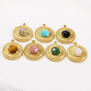 Bohemian style 14K gold-plated stainless steel pendants with faceted natural stones