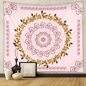 Floral Mandala Tapestry Pink Polyester Wall Hanging Bohemian Style Room Decor Art Background Cloth For Home Aesthetic