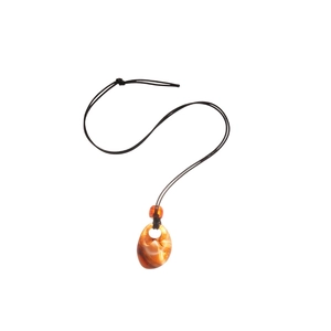 Ethnic style necklace with agate teardrop pendant on adjustable brown wax cord