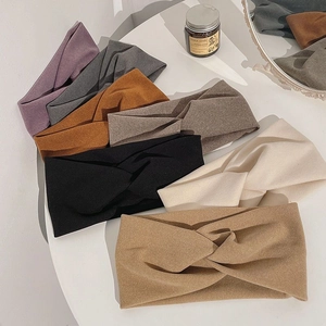 Bandeau Large À Nœud Croisé Tissu Tricoté Doux Couleur Unie Bandeau Élastique Pour Femmes Sport Style Coréen