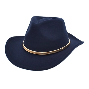 Western Cowboy Fedora Hat Wide Brim Woolen Felt Jazz Cap With Gold Metal Band Vintage Ethnic Style For Women Men
