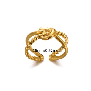 18k gold plated stainless steel knot ring with bead texture and 16mm inner diameter