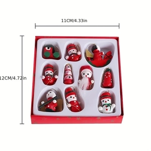 9-piece set of wooden Christmas ornaments with snowman and tree in 11x12cm box