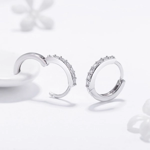Classic S925 sterling silver huggie earrings with sparkling pavé micro-set cubic zirconia