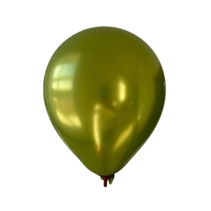 Close-up of olive green metallic latex balloon with a smooth reflective surface on white