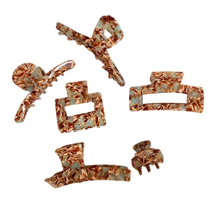 Set of 6 minimalist acetate amber tortoiseshell hair claws in various hollowed styles
