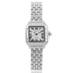 Women's silver square quartz watch with Roman numerals and diamond-set steel bracelet
