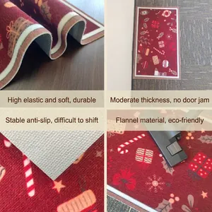 Christmas red non-slip door mat with festive patterns for home kitchen entrance