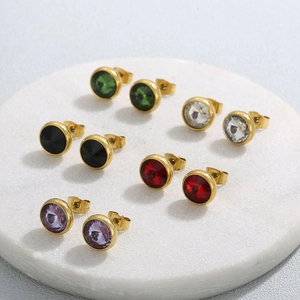Boucles D'oreilles Puces Rondes En Pierre Gemme Acier Titane Inoxydable 316L Pierre Satellite Colorée Hypoallergénique