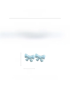Detail of light blue acrylic bow earrings showing 2cm size and 3.9g lightweight quality