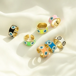 Evil Eye Open Ring Copper Enamel Adjustable Colorful Mediterranean Style Fashion Jewelry For Women Accessory Gift