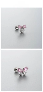 Makroansicht der Schmetterling-Ohrstecker mit rosa Zirkonia und Schraubverschluss