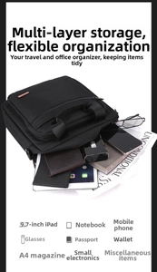 Detail showing high-capacity interior of business briefcase with space for a 9.7-inch iPad