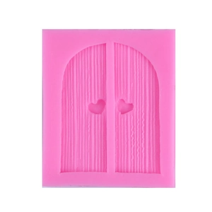 Pink silicone mold featuring fairy tale double doors with heart handles for DIY crafts