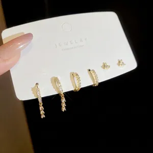 6-piece gold-plated zircon earring set featuring hoop dangles and elegant stud designs