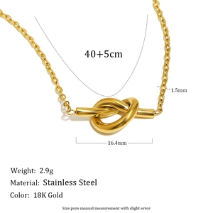 18K gold plated stainless steel knotted pendant necklace for women with dimensions