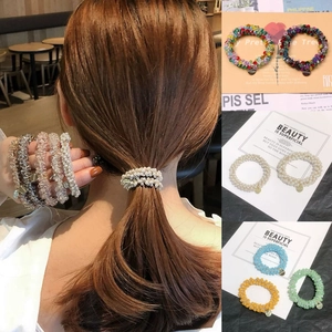 Crystal Beaded Hair Ties Bracelet Dual Use Rhinestone Elastic Ponytail Holder Elegant Beaded Hair Rings Women Girls