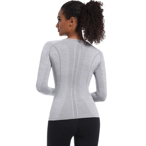 Maglia sportiva grigia a maniche lunghe da donna, senza cuciture e traspirante per corsa