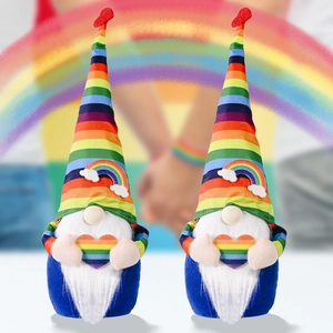 Rainbow Gnome Plush Doll Ornament With Striped Hat And Heart Faceless Rudolph Figurine For Home Desktop Pride Month Decor