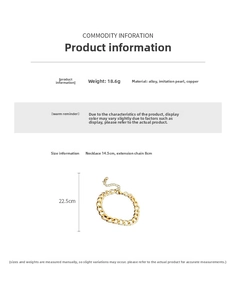 Detail showing 18.6g gold chain bracelet specs with pearls and 8cm extension chain