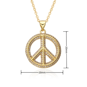 Detailed view of 20mm gold-plated peace sign pendant with micro-inlaid stones