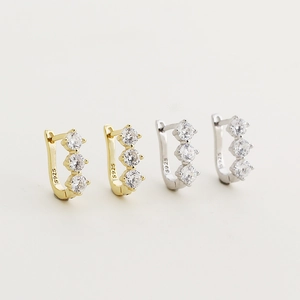Elegant S925 sterling silver U-shaped hoop earrings with sparkling crystal accents