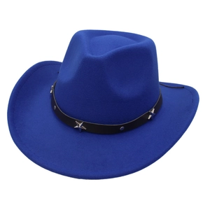 Classic royal blue wool felt western cowboy hat with star studded leather band accent