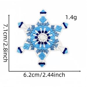 Blue and white snowflake embroidery patch with exact size measurements in centimeters