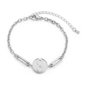 Silbernes Unendlichkeits-Armband aus Edelstahl mit verstellbarem Karabinerverschluss