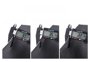 Thickness comparison of non-slip bathroom mats with digital caliper measurement detail