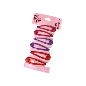 Set of 6 colorful glitter hair clips for girls in pink, purple and orange tones