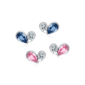 Elegant 925 sterling silver colorful teardrop stud earrings with blue and pink crystals