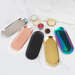 Oval stainless steel metal storage trays in five colors for elegant home decor