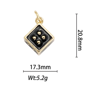 18k gold plated square pendant with black enamel and four gold studs, 20.8mm x 17.3mm size