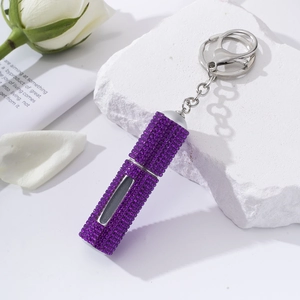 Purple rhinestone portable perfume bottle keychain with a transparent window