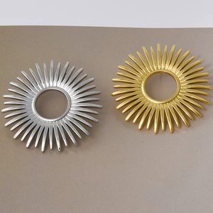 Detailed macro view of sunburst stud earrings in polished gold and silver 304 stainless steel